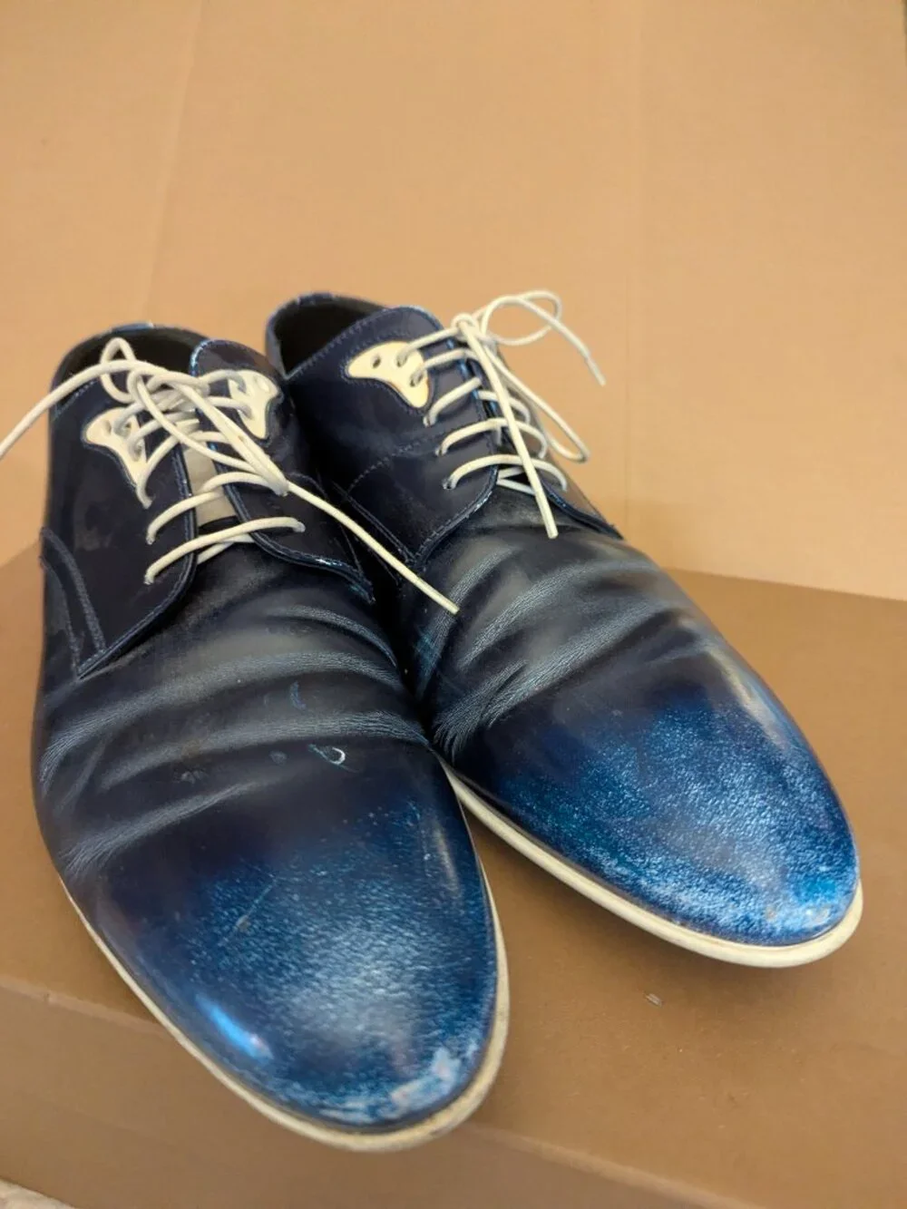 HUGO BOSS Mens Blue Leather Dress Shoes Size 9 